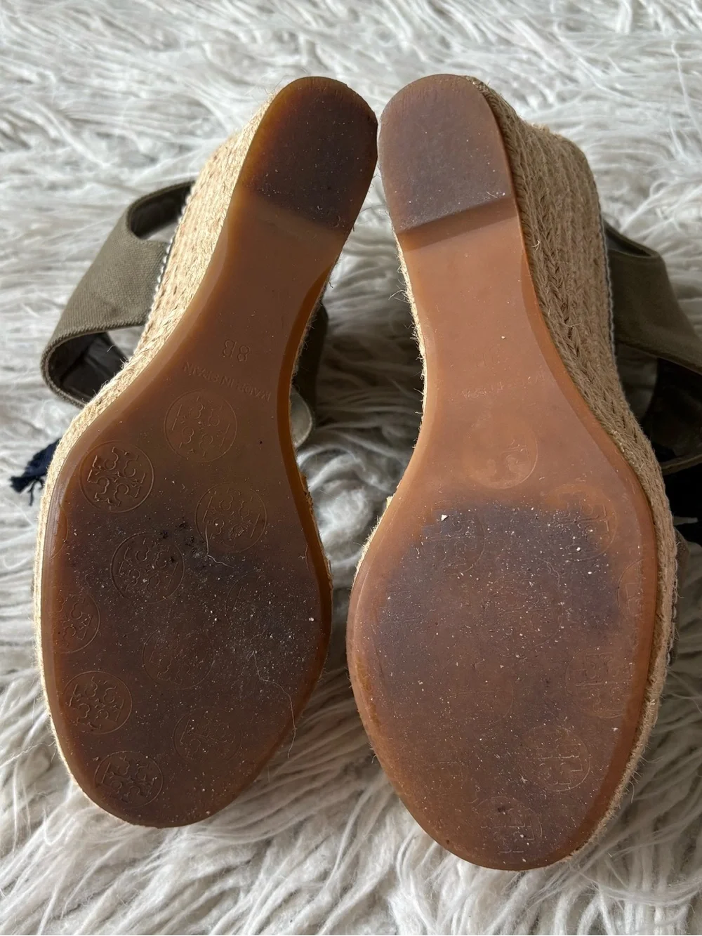 Tory Burch Gabe Lace Up Canvas Olive Green Platform Sandal Espadrilles Size 38